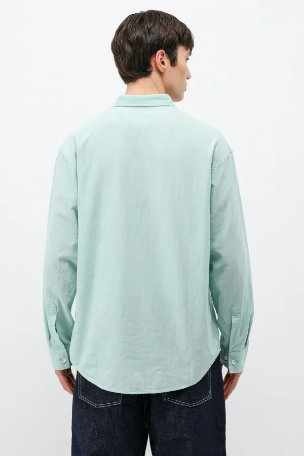 Chemise basique oversize en coton et lin menthe