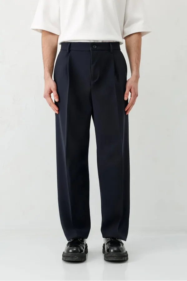 Baggy Fit Pilili Pantolon Lacivert