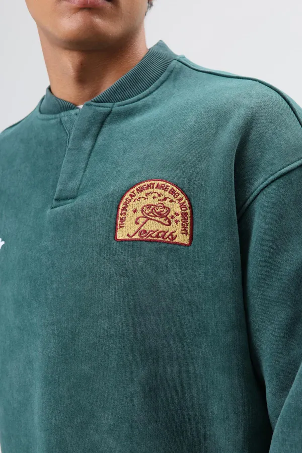 Sweat-shirt oversize à col rond imprimé, bleu marine