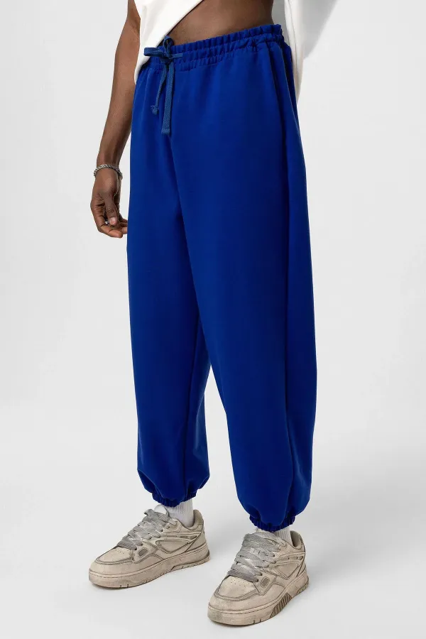 Pantalon de survêtement basique à taille élastique, coupe oversize, bleu marine