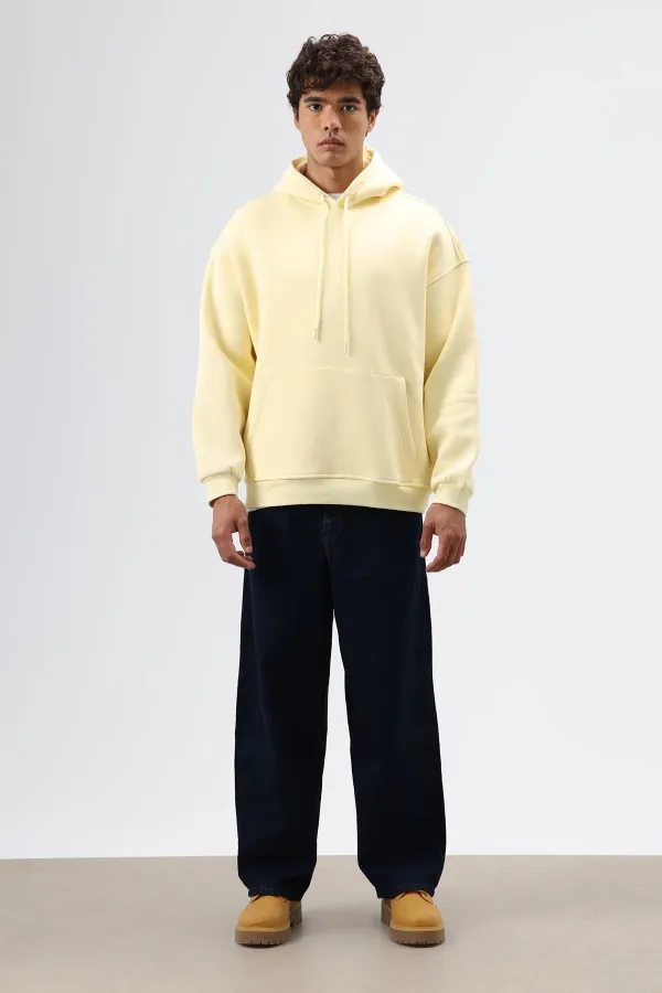 Sweat à capuche basique oversize délavé jaune