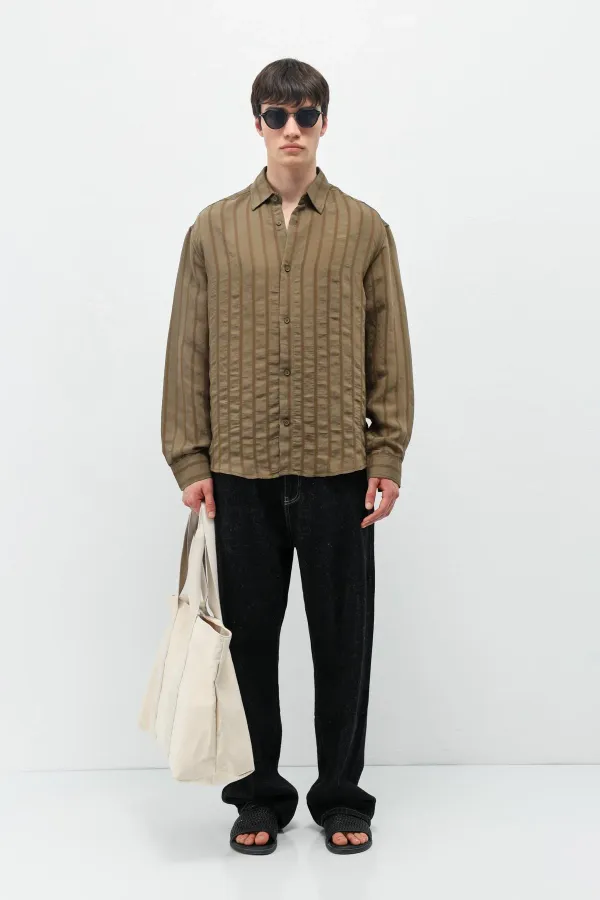 Striped Oversize Shirt Khaki