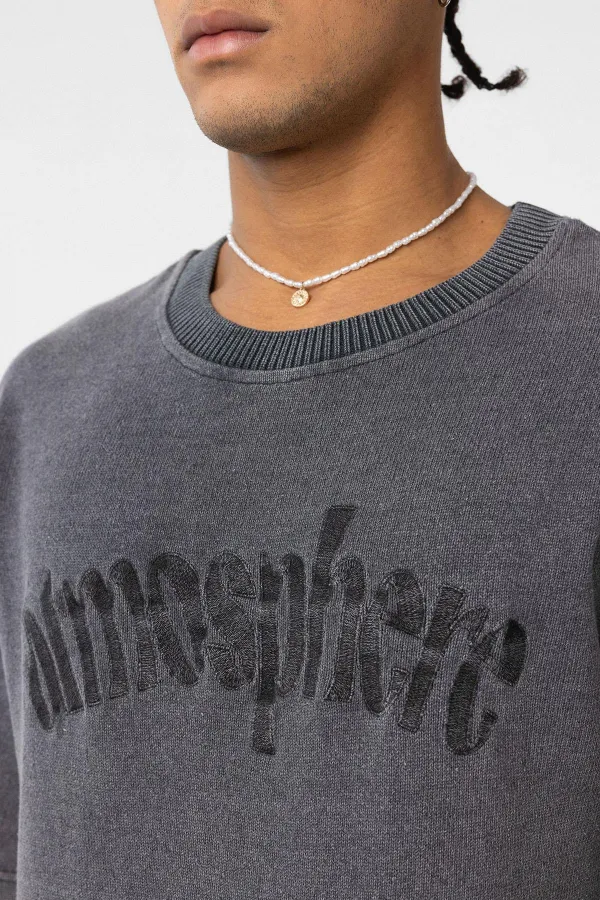 Yıkamalı Oversize Baskılı Tişört Siyah