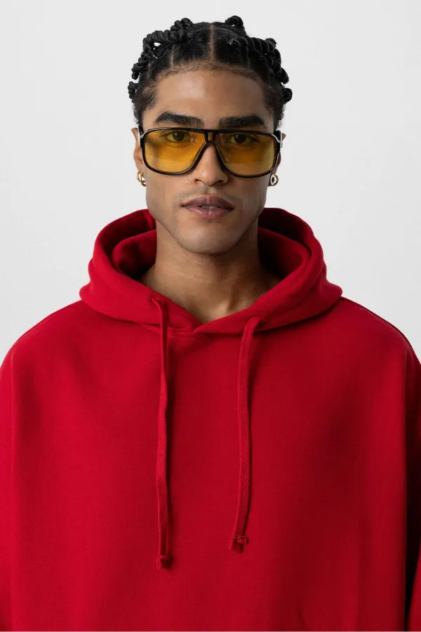 Sweat à capuche oversize basique avec poche, rouge