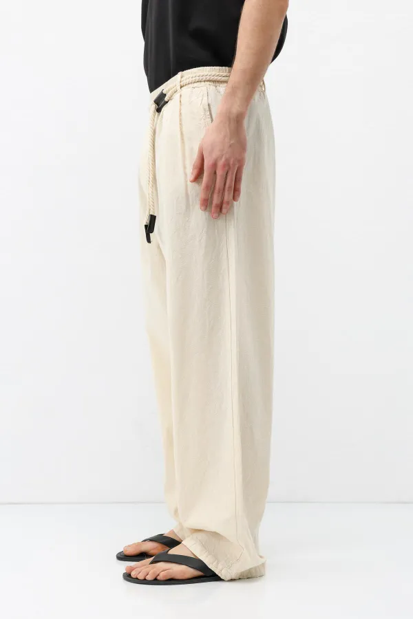 Kemer Detaylı Oversize Keten Pantolon Naturel