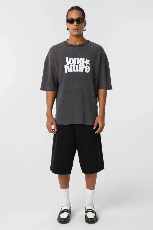 T-shirt oversize en maille délavée noire