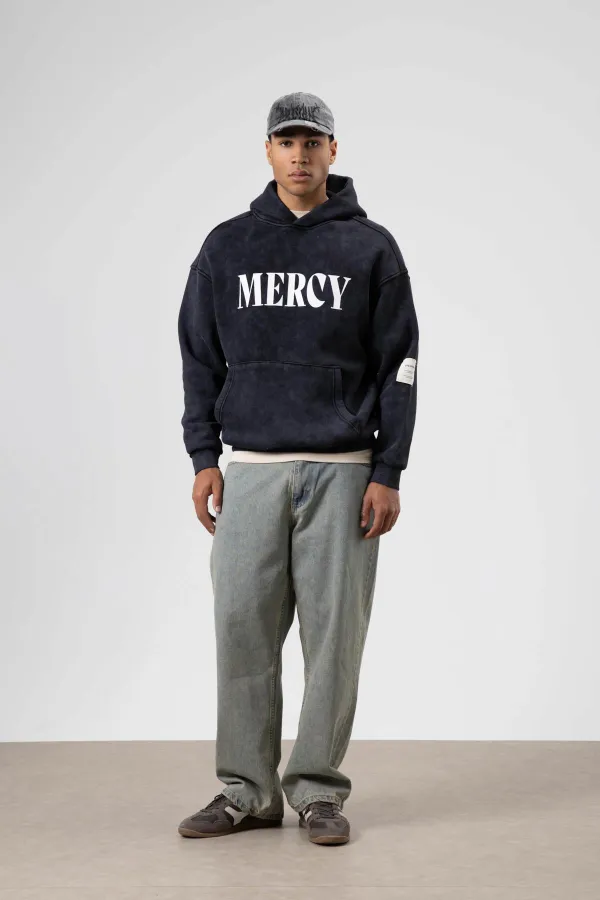 Kart Detaylı Yıkamalı Oversize Sweatshirt Siyah