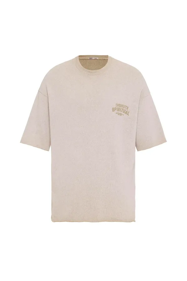 T-shirt oversize en maille délavée couleur pierre