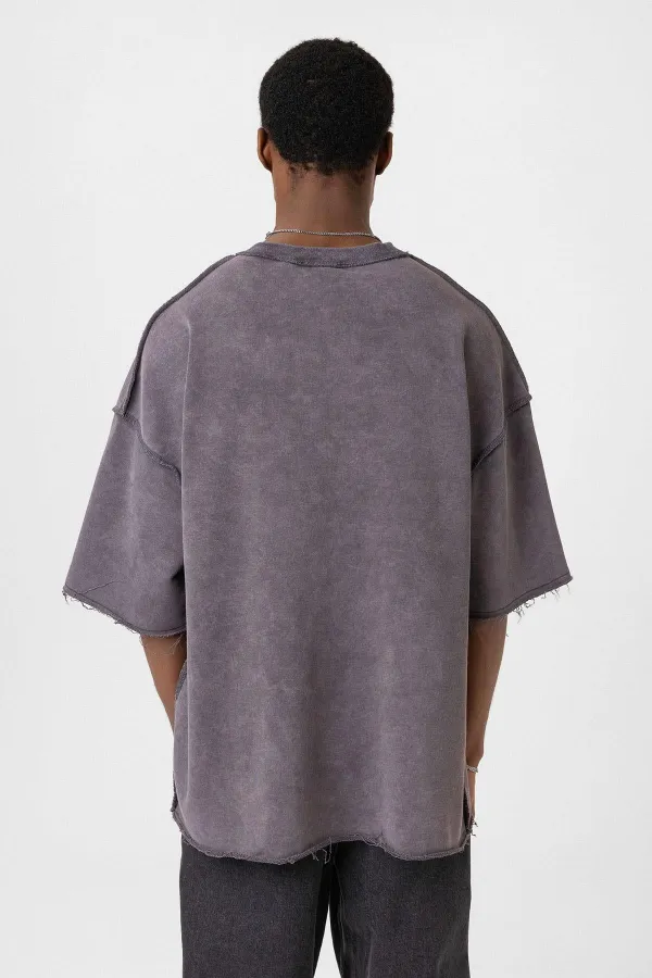 Yıkamalı Oversize Tişört Füme