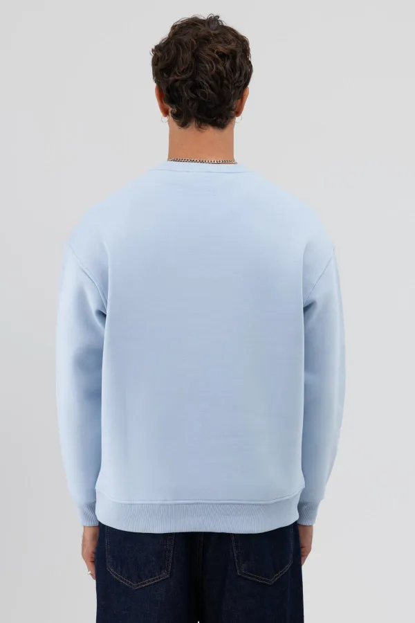 Sweat-shirt basique à col rond oversize bleu ciel