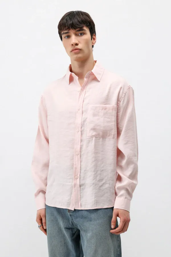 Modal Fabric Oversize Shirt with Pockets, Powder Pink