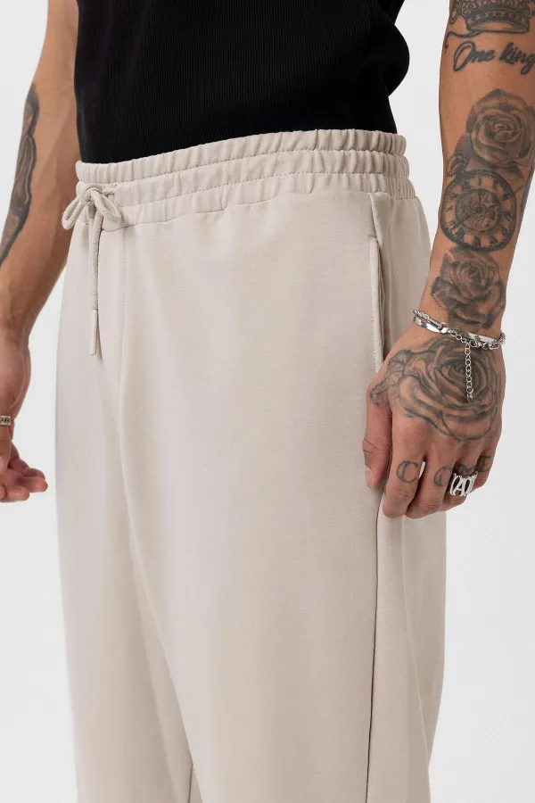 Paça Lastikli Basic Oversize Eşofman Takımı Bej