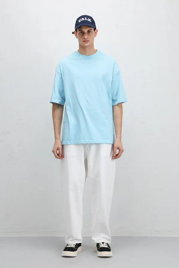 T-shirt basique oversize à col rond turquoise