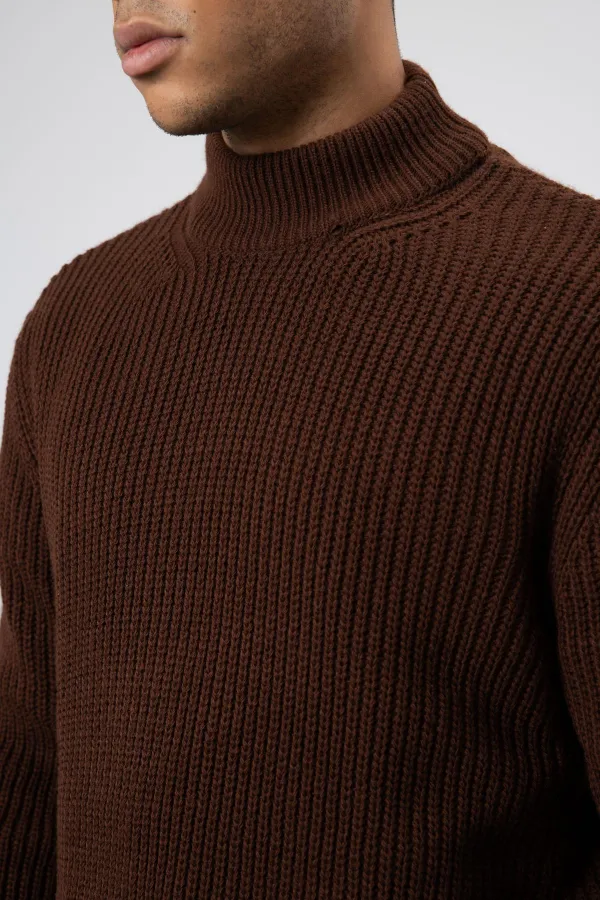 Yarım Balıkçı Yaka Triko Kazak Kahve