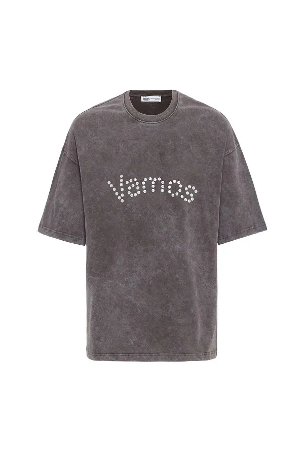 T-shirt oversize délavé à boutons, couleur café