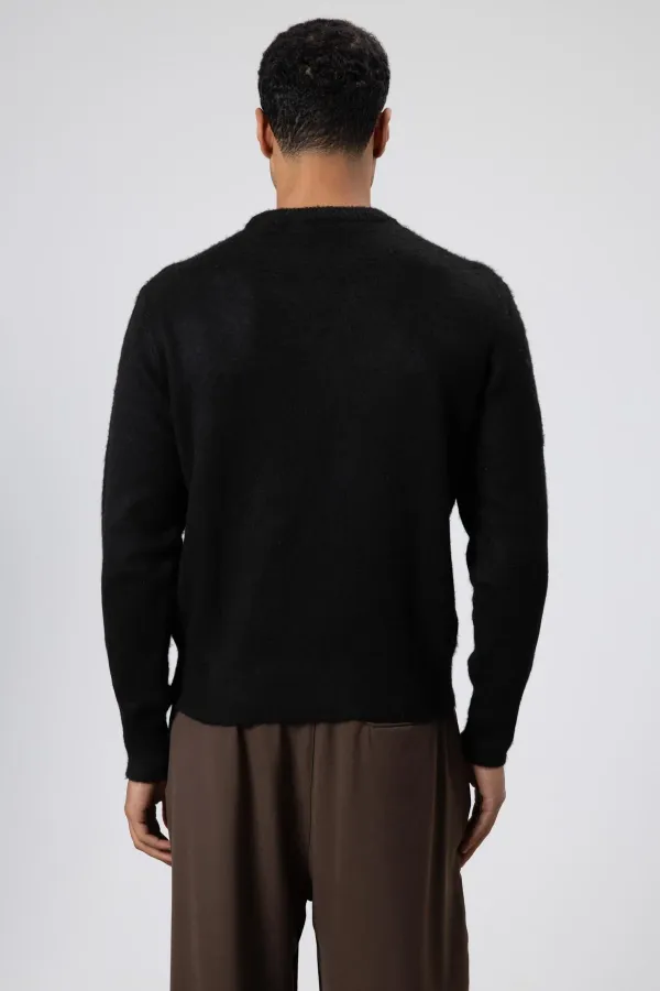 Oversize Soft Textured Crew Neck Sweater Black