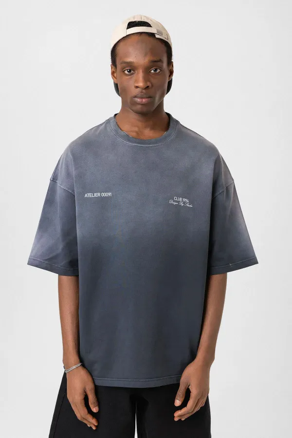 Yıkamalı Oversize Tişört Siyah