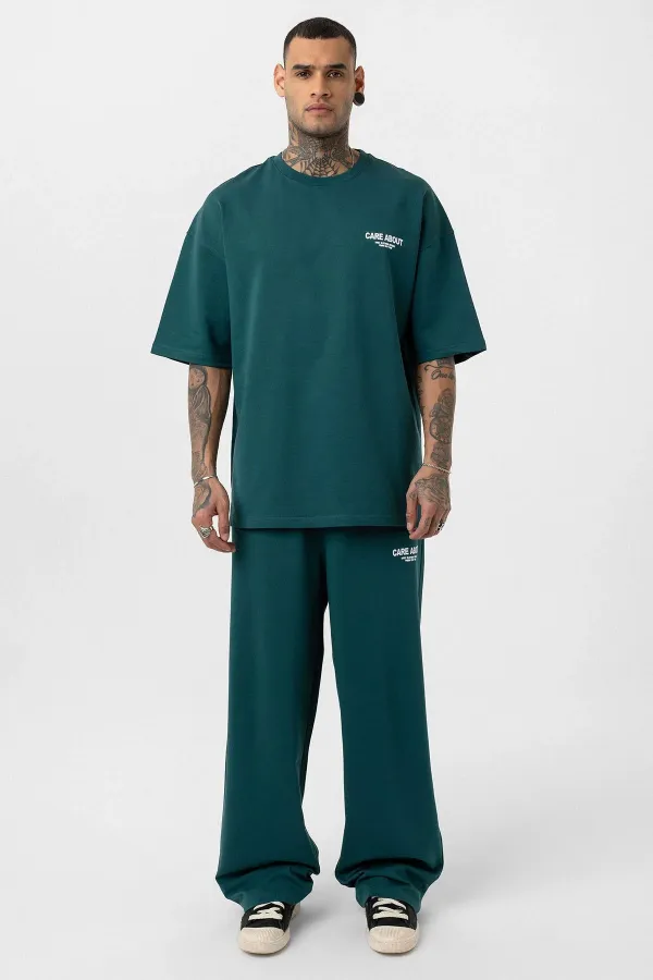 Care About Printed Oversize Tracksuit Set - Black Petrol