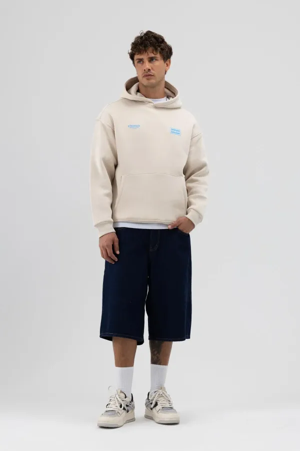 Sweat-shirt oversize imprimé au dos, couleur pierre