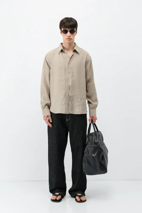 Chemise oversize beige en modal