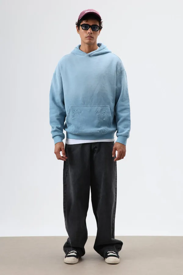 Sweat à capuche oversize brodé, bleu ciel