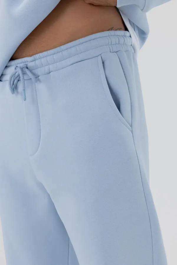 Pantalon de survêtement basique à chevilles élastiquées, bleu clair