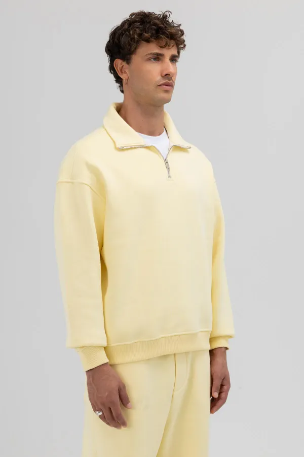 Oversize Zip-Up Stand-Up Collar Sweatshirt Yellow