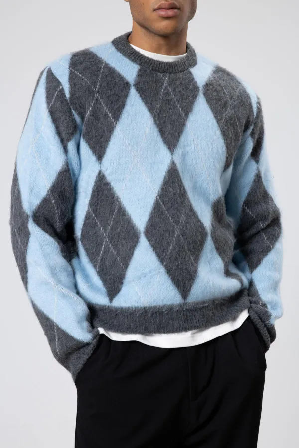 Baklava Desenli Oversize Kazak Bebe Mavi