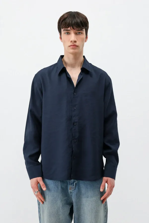 Chemise oversize en modal bleu marine