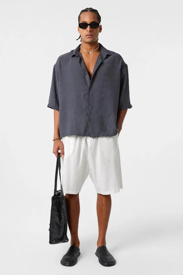 Oversize Short Sleeve Modal Fabric Shirt Anthracite