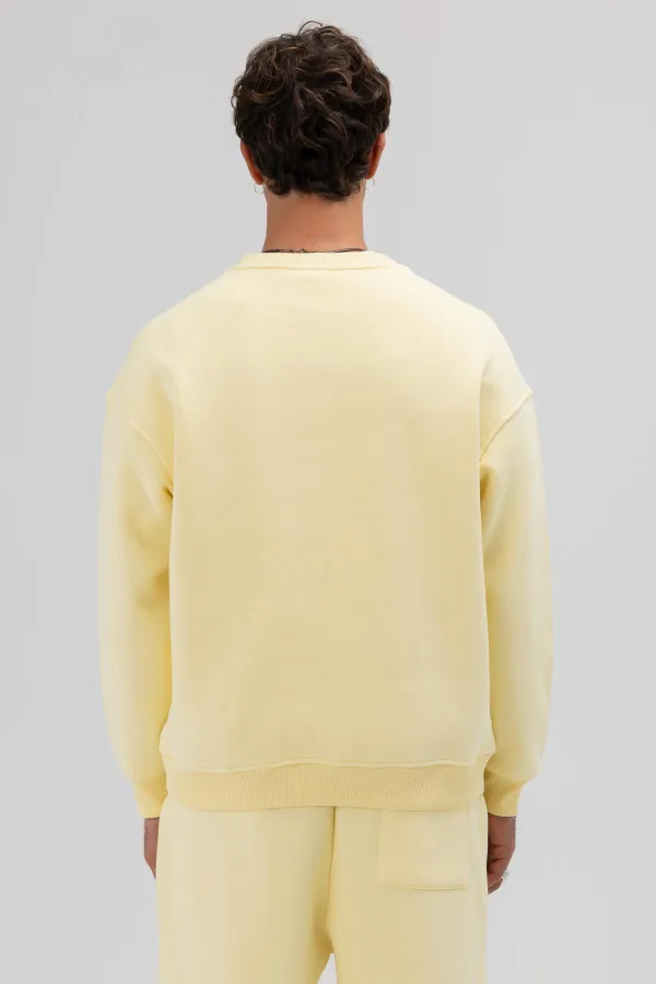 Basic Bisiklet Yaka Oversize Sweatshirt Sarı