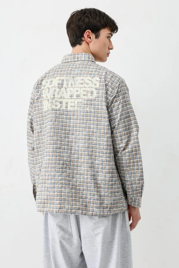 Long-sleeved plaid shirt, beige.