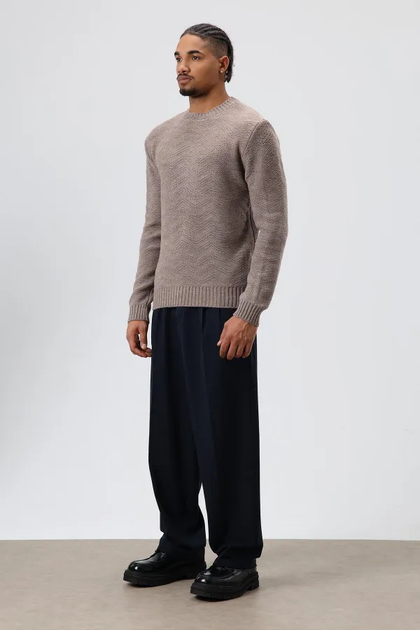 Pull oversize à col rond en maille, couleur vison