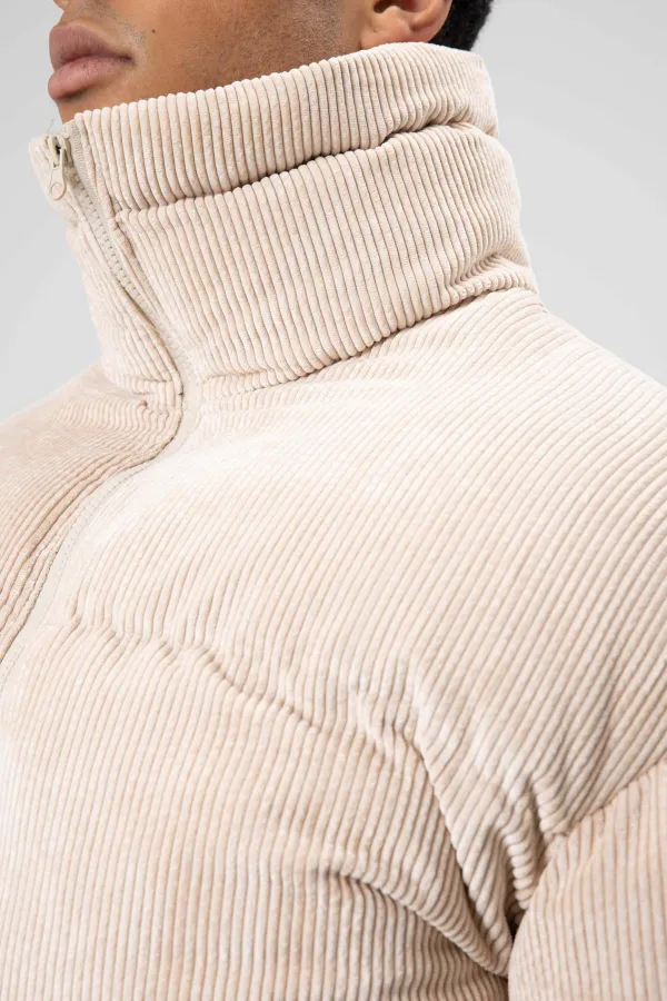 Doudoune oversize en velours couleur pierre