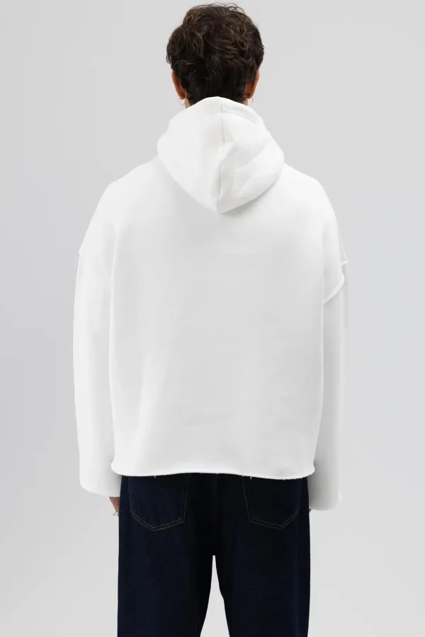 Basic Oversize Seamless Hooded Sweatshirt, Ecru