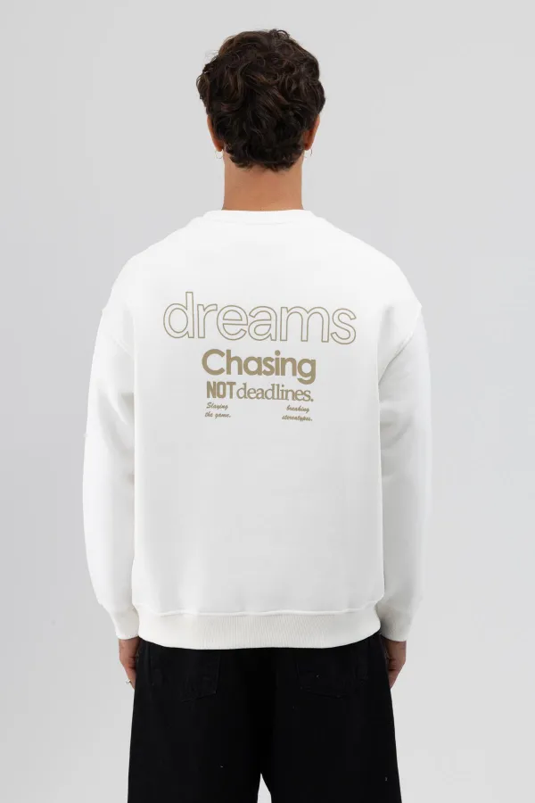 Sweat-shirt oversize à col rond imprimé, écru