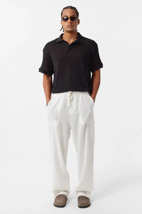 Polo Yaka Triko Oversize Tişört Siyah