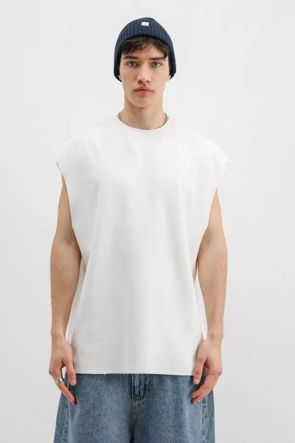 Oversize Kolsuz Basic Tişört Ekru