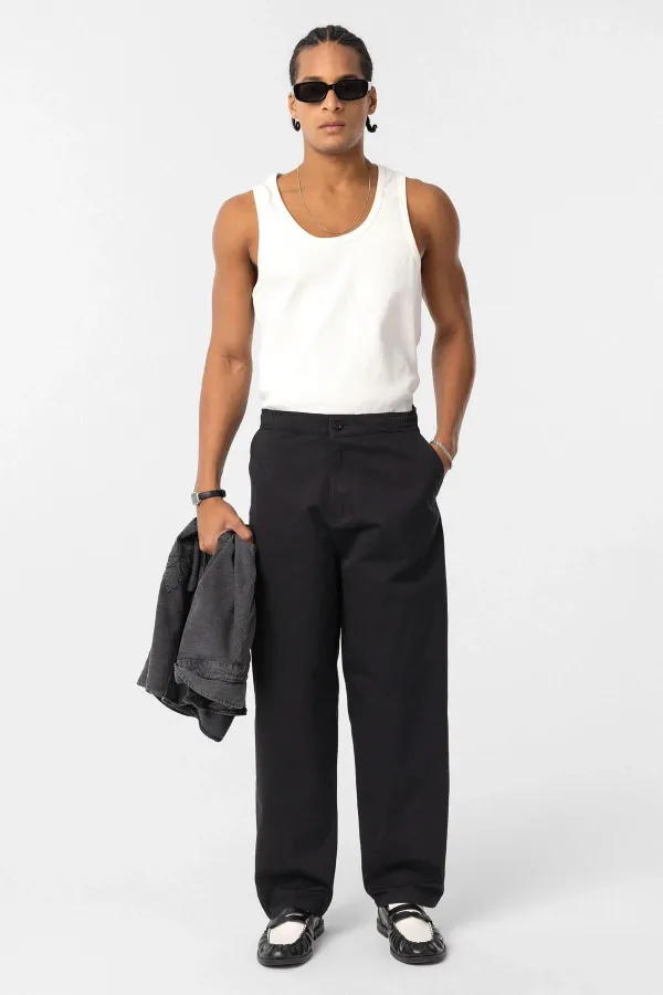 Yıkamalı Gabardin Baggy Pantolon Siyah