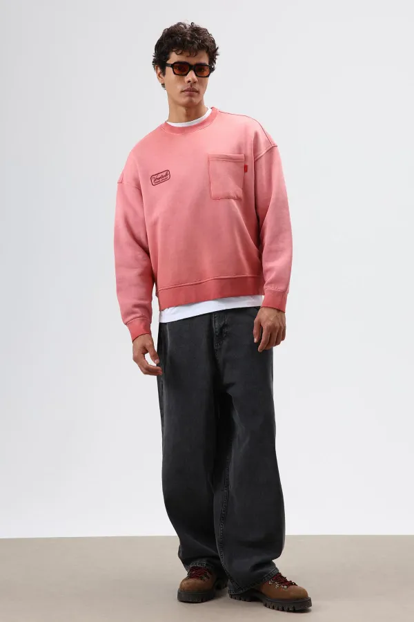 Oversize Crew Neck Sweatshirt with Pockets, Burgundy