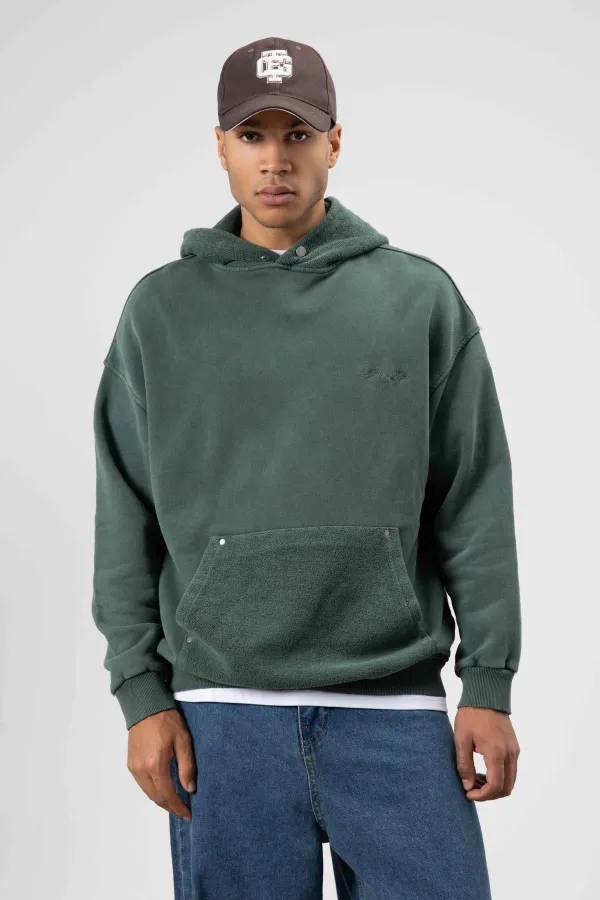 Sweat à capuche oversize à imprimé délavé vert foncé