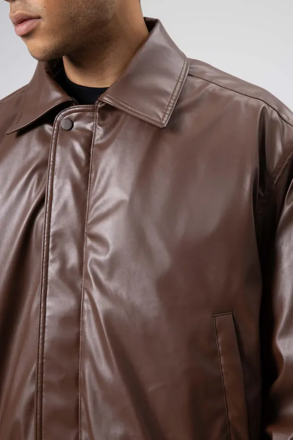 Veste oversize basique en similicuir marron