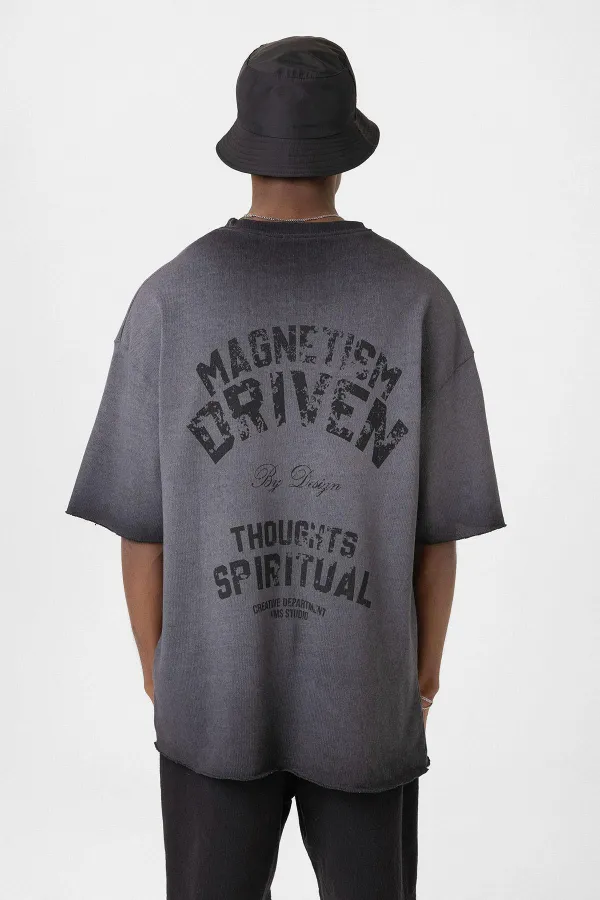 Yıkamalı Oversize Triko Tişört Siyah