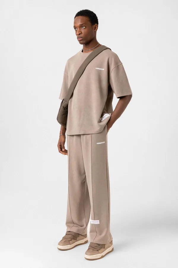 Label Detailed Oversize Modal Fabric Tracksuit Set Mink