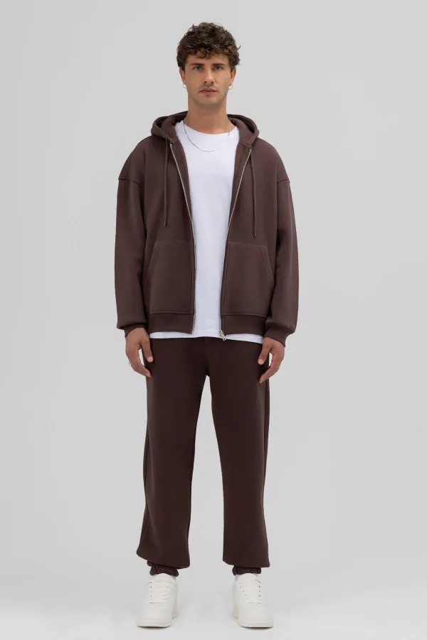 Basic Paça Lastikli Eşofman Alt Kahve