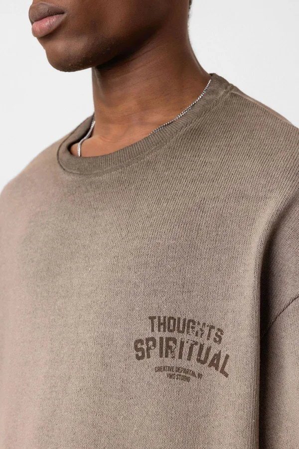 Yıkamalı Oversize Triko Tişört Kahve