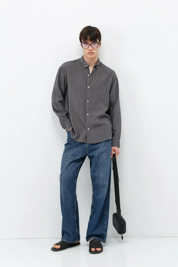 Chemise rayée oversize anthracite