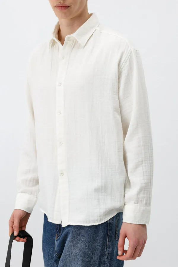 Chemise oversize blanche en coton texturé
