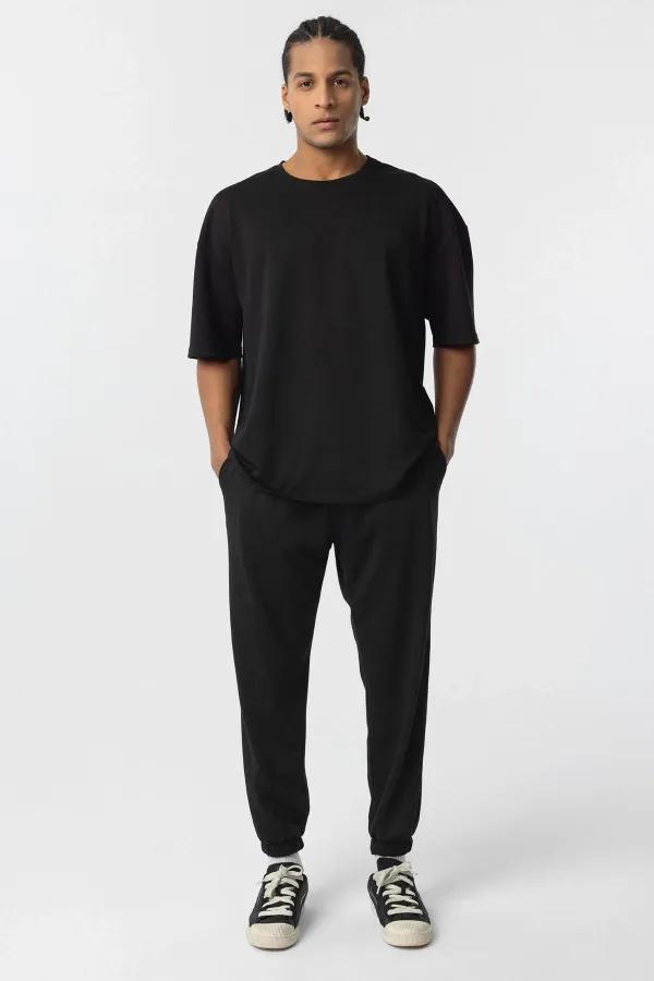 Basic Oversize Paça Lastikli Eşofman Takım Siyah