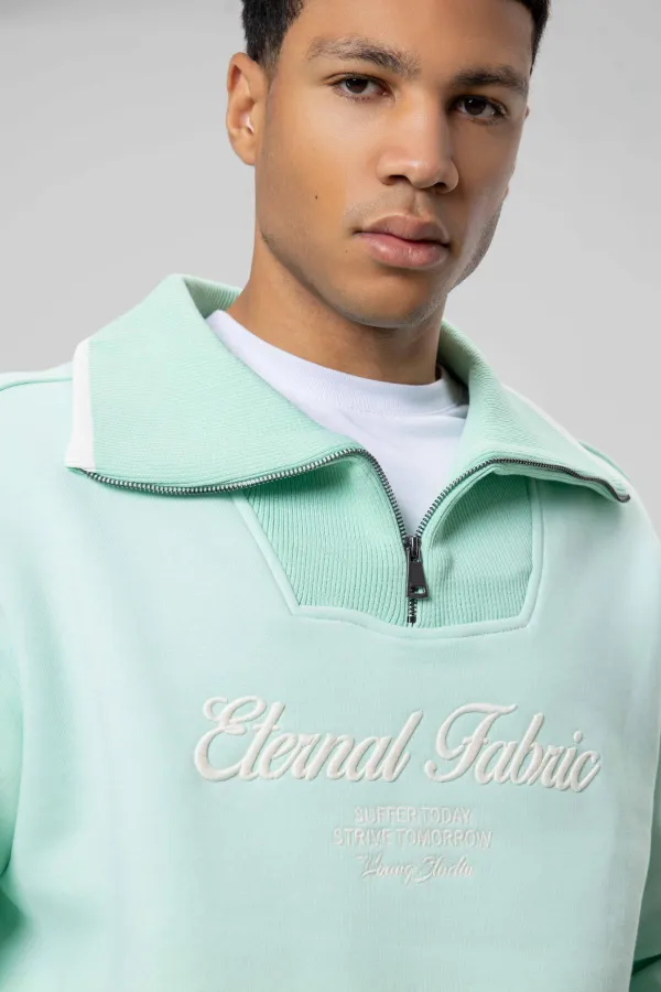 Sweat-shirt oversize à col zippé menthe